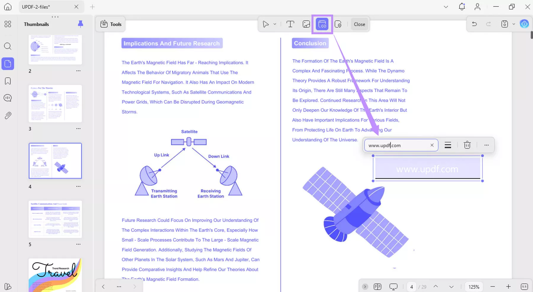 insert and edit website link updf windows