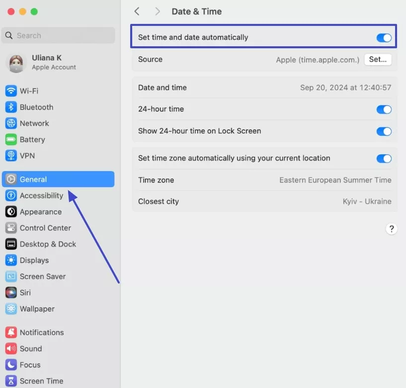set time and date automatically 