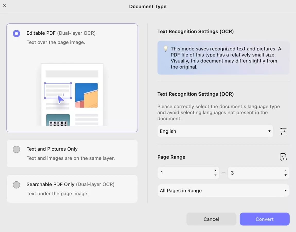 ocr conversion via updf 