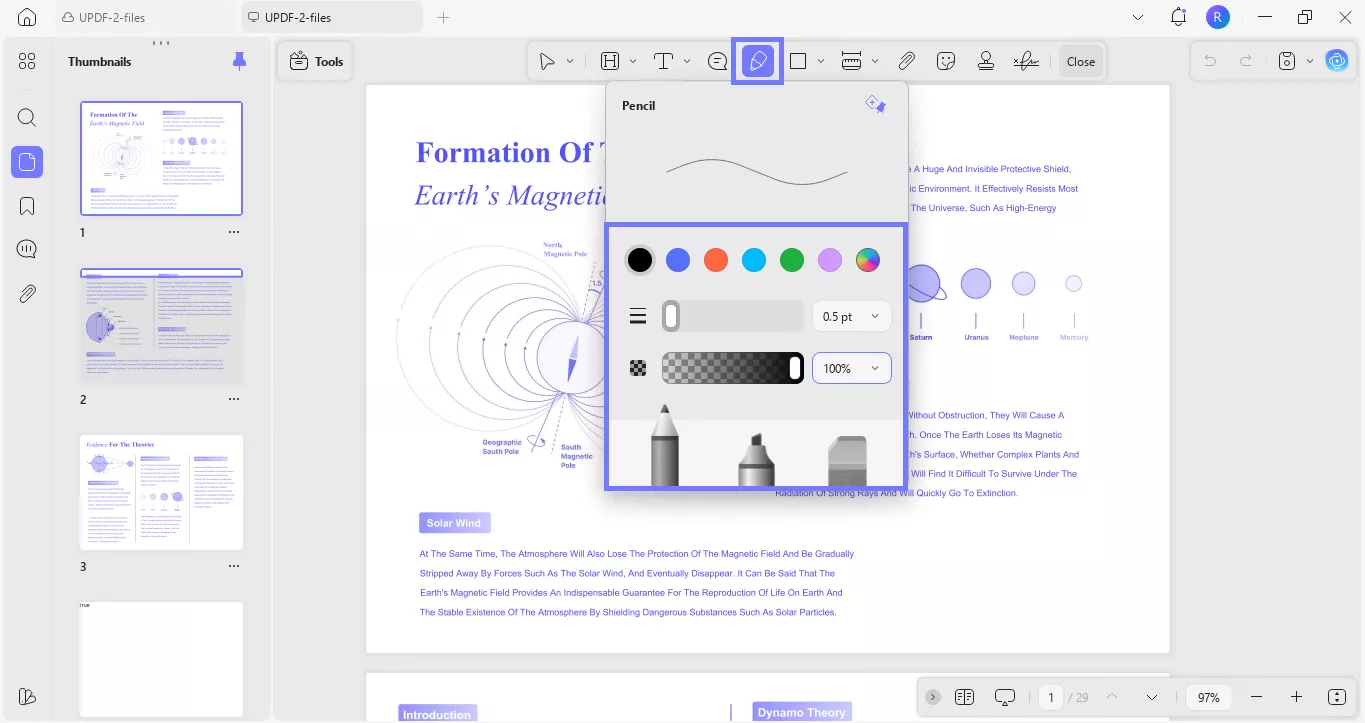 open the pencil tool updf