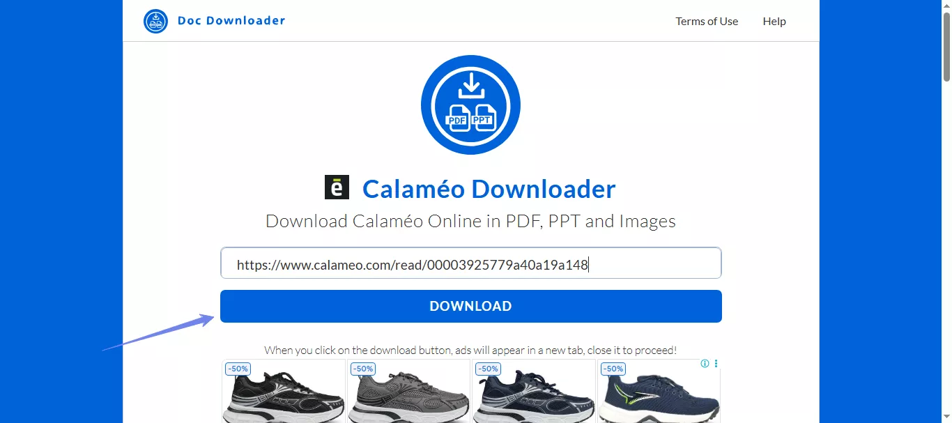 paste the link and click download mydocdownloader