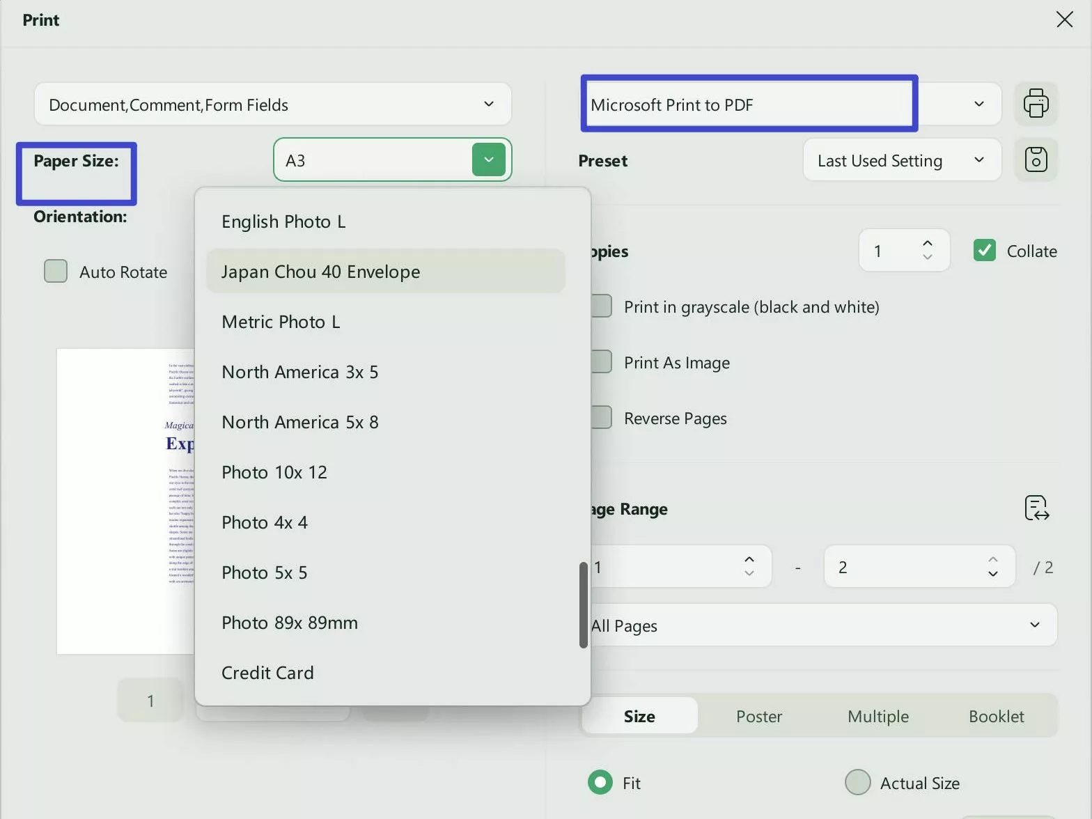 adobe acrobat change page size page size