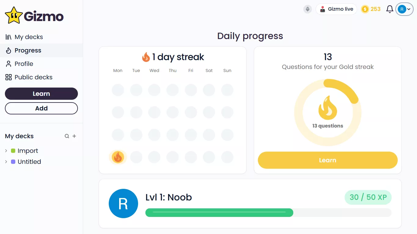 Alt-text: progress tracking in gizmo ai