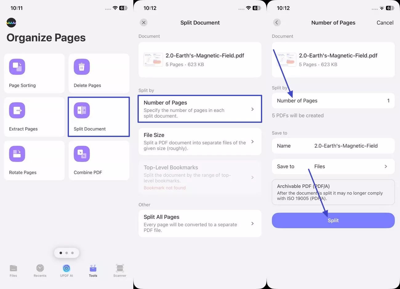 split documents upsd ios app