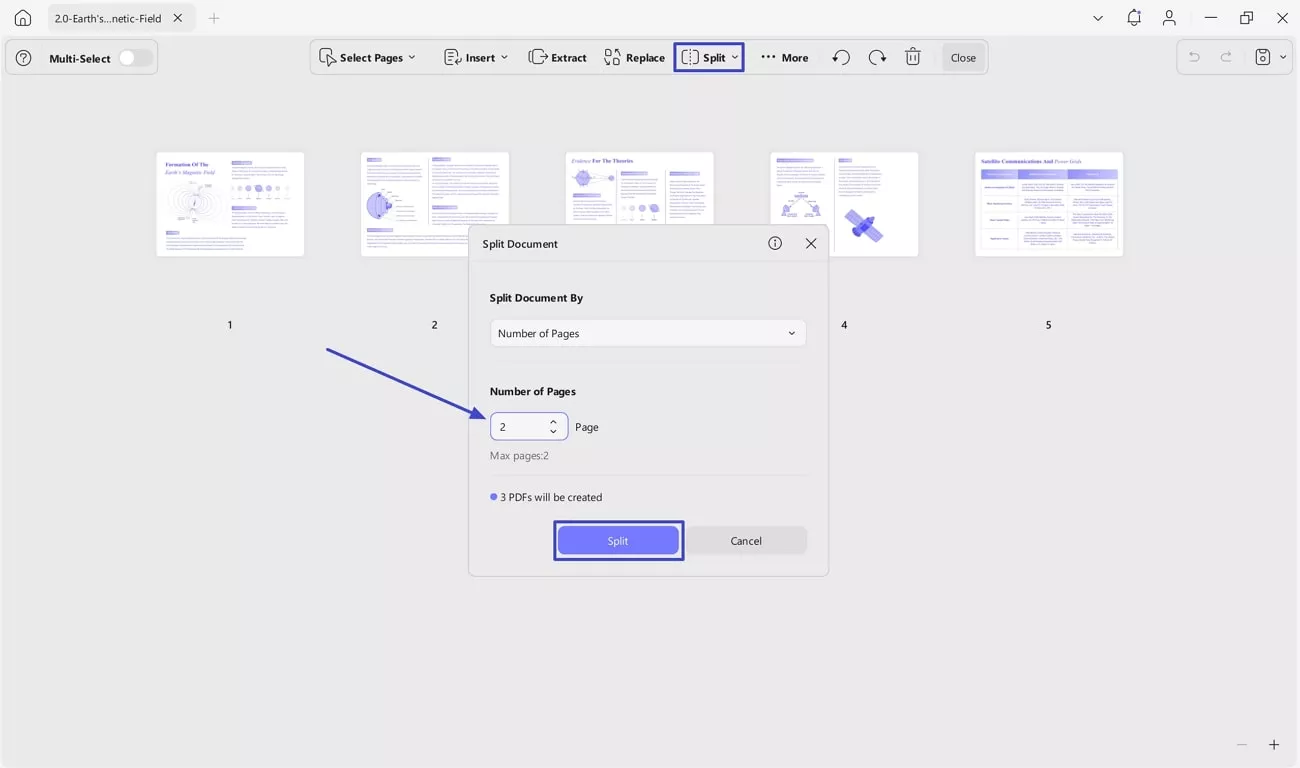 split document by pages updf 