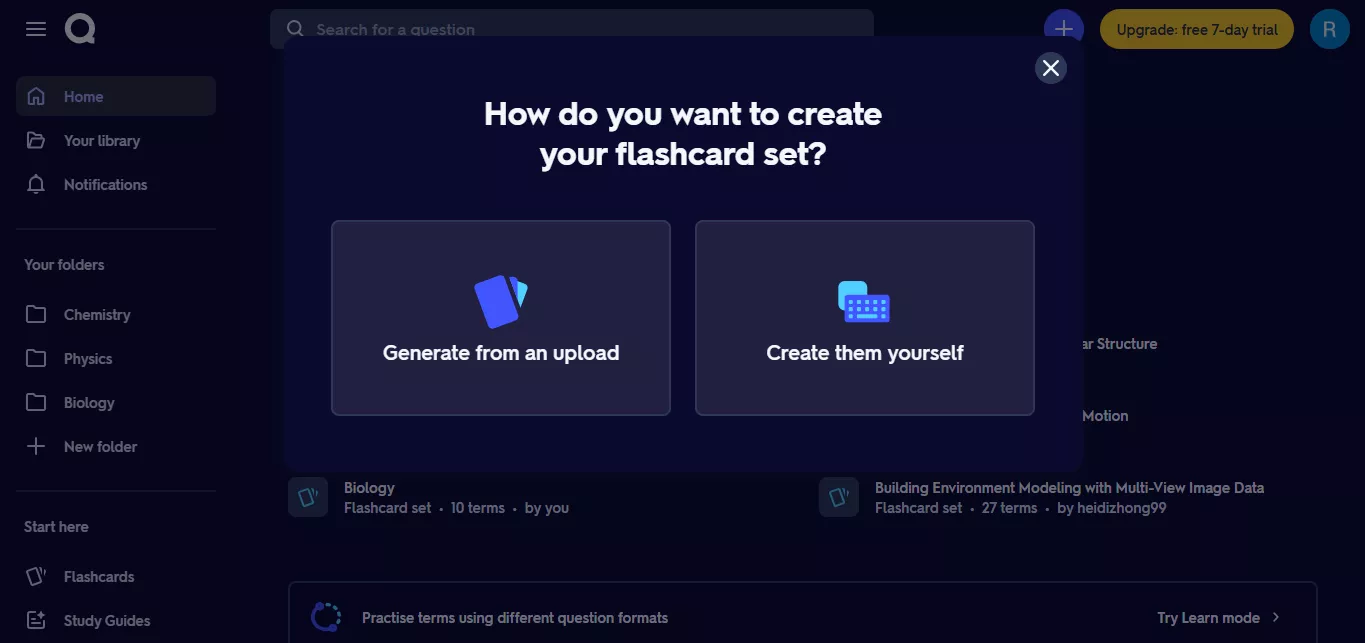  select an option to create flashcards Quizlet