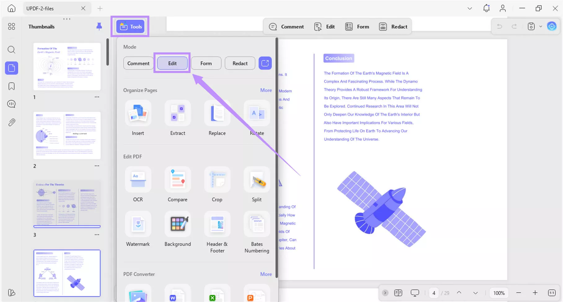 select edit under tools updf windows