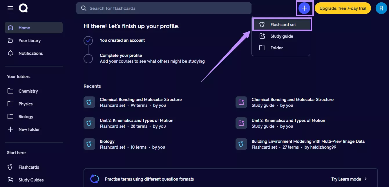  select flashcard set Quizlet