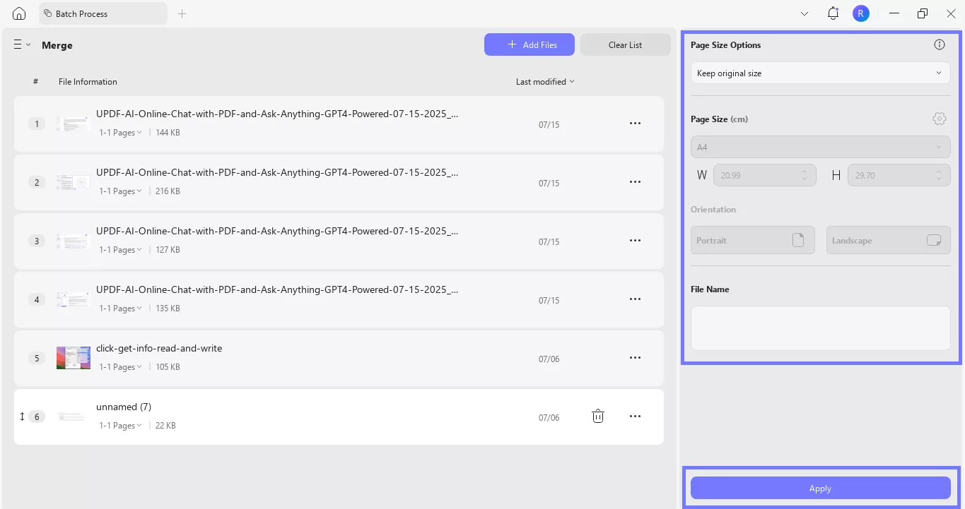 select page size options and click apply updf windows