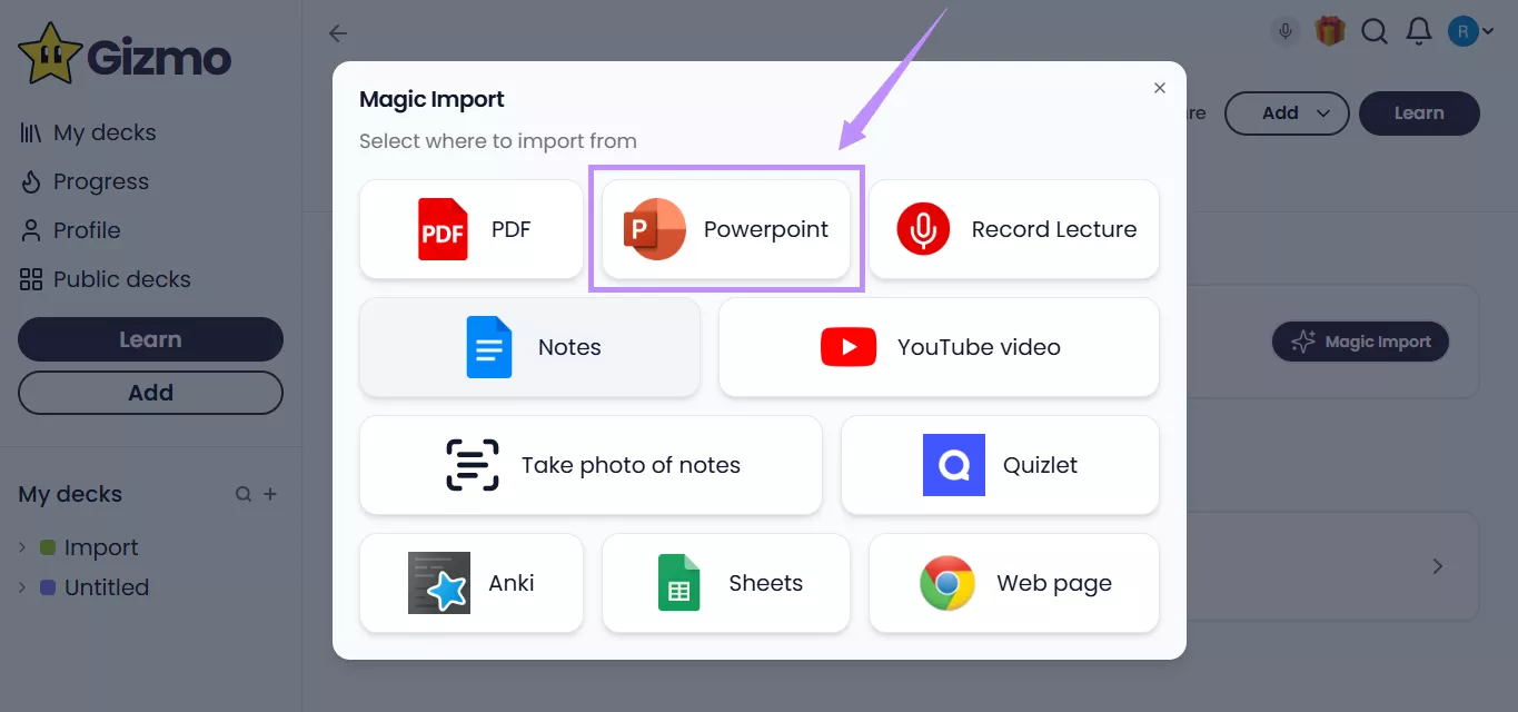 select powerpoint gizmo
