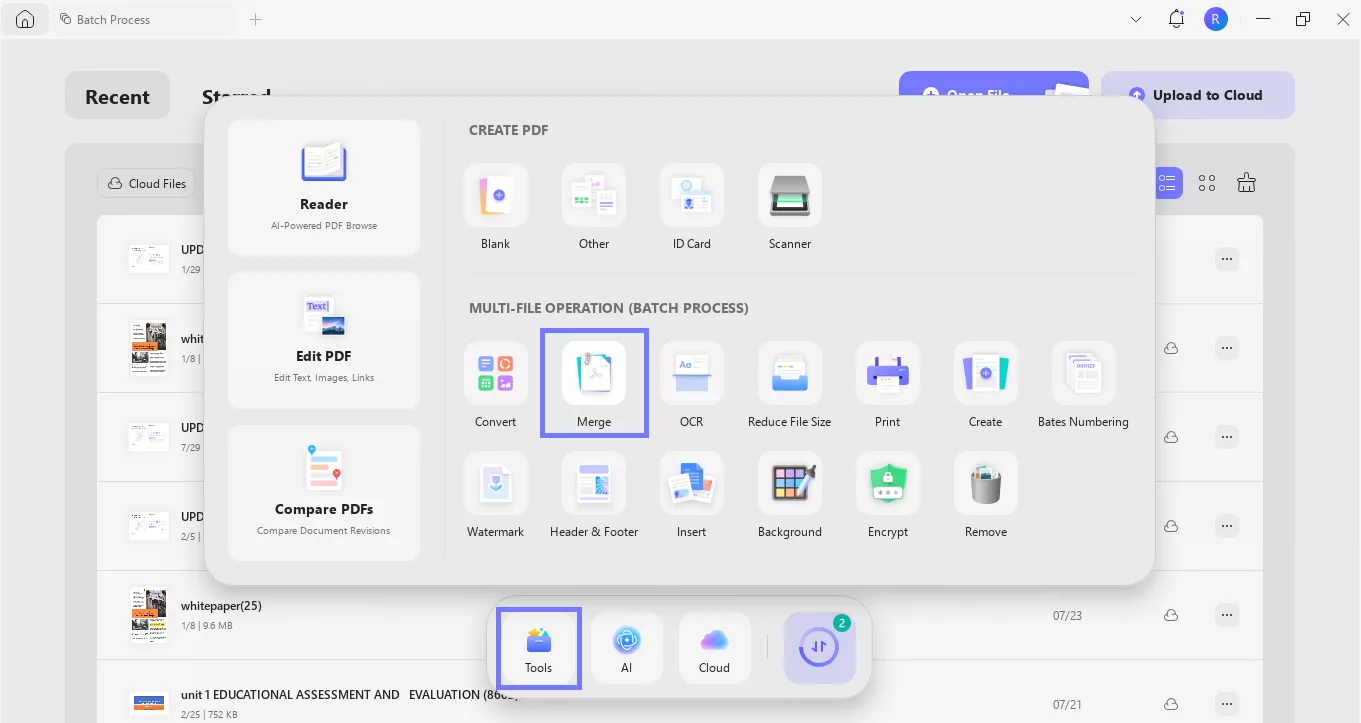 select the merge option updf windows