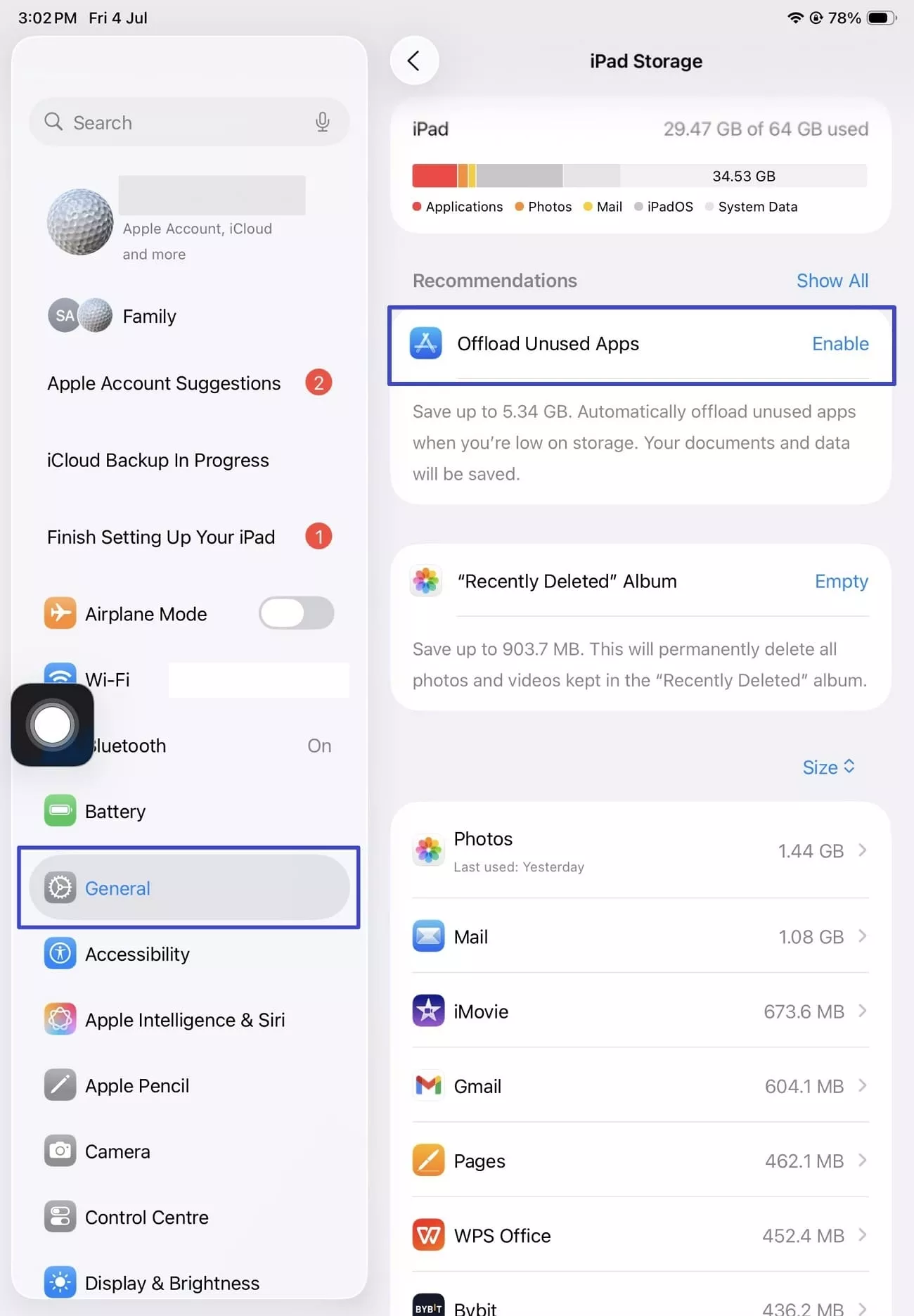 offload or deleted extra apps