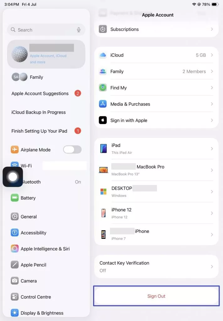 sign out of ipad apple id