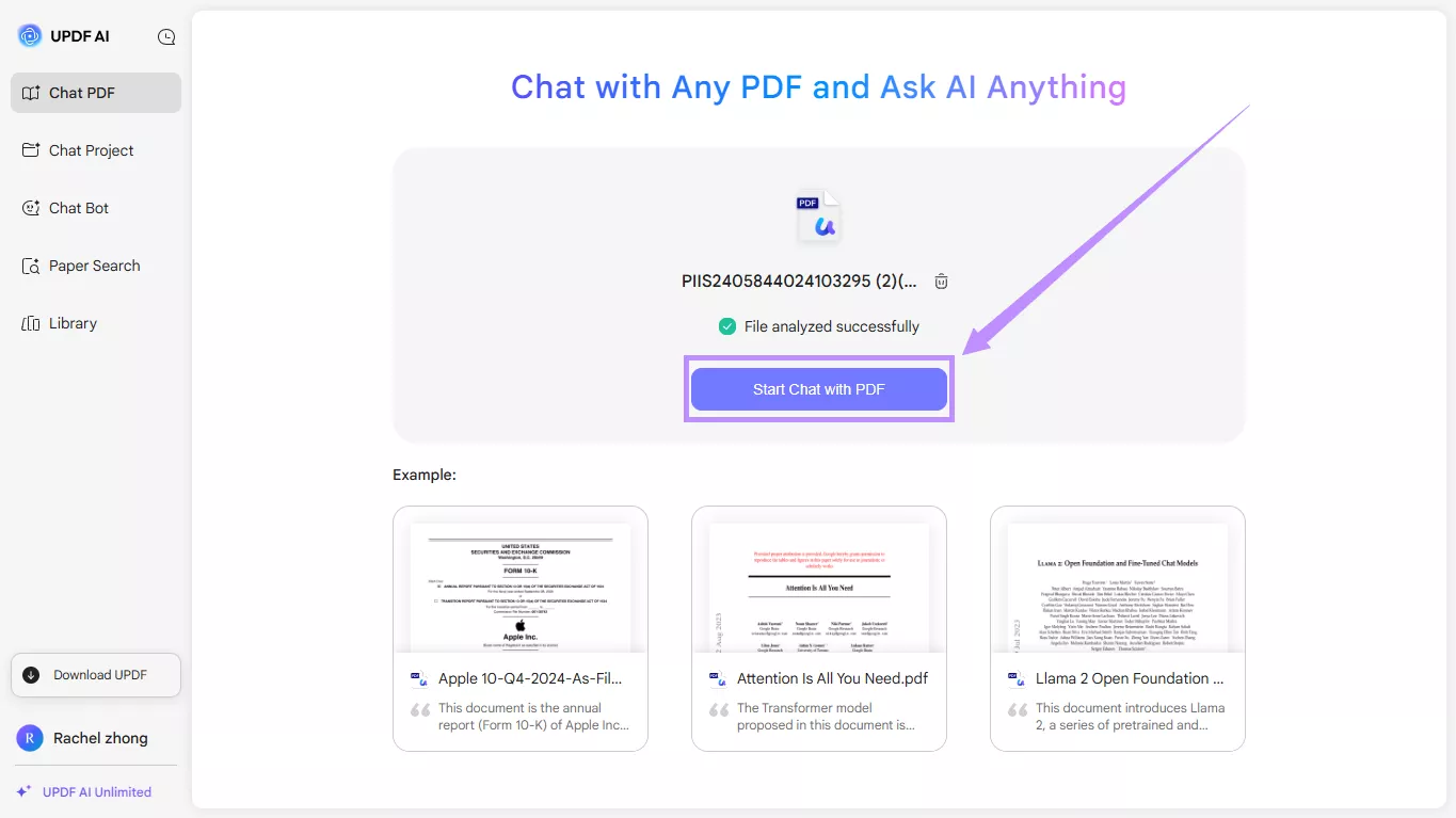 start chat with pdf updf ai online