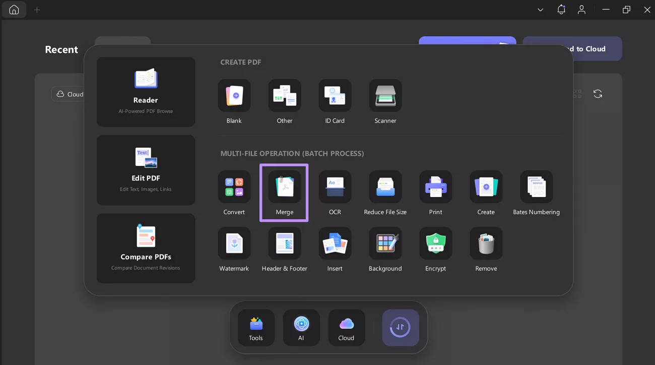  tap on merge to combine files updf windows