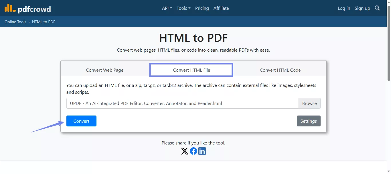 upload file and click convert crowd