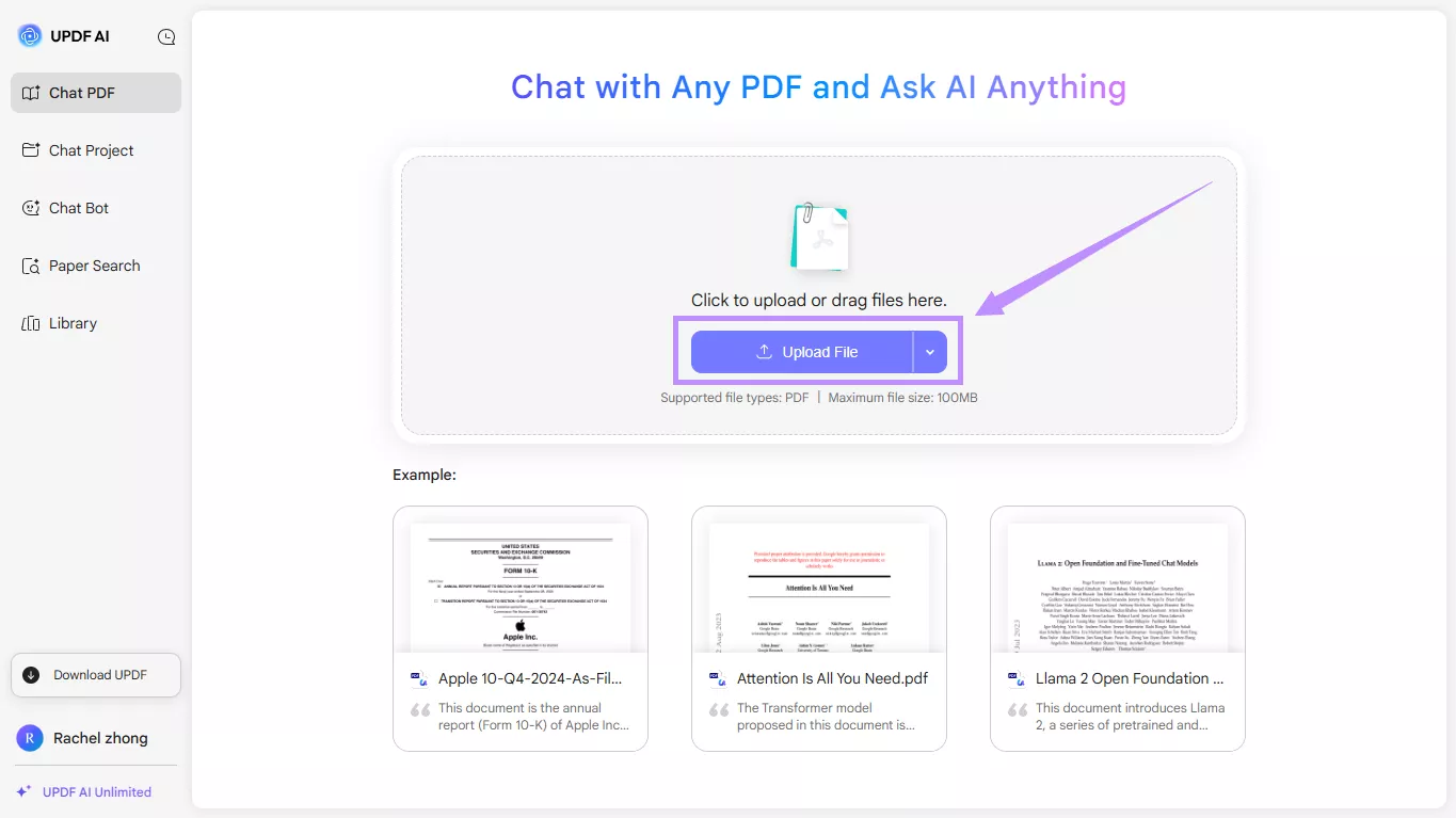 upload file to updf ai online