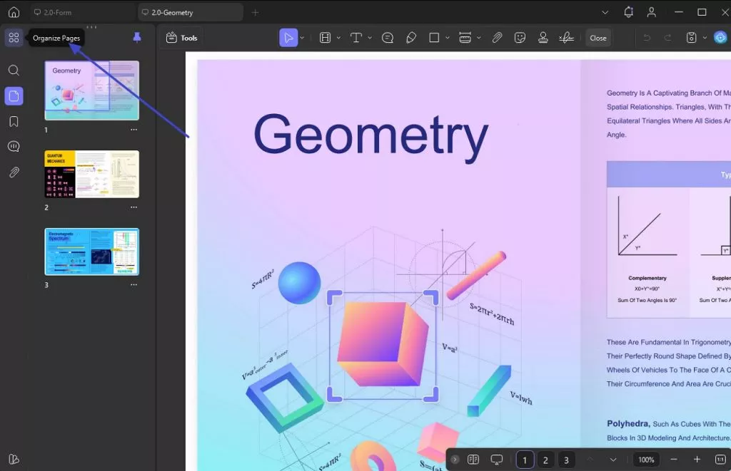 navigate updf organize pages feature 