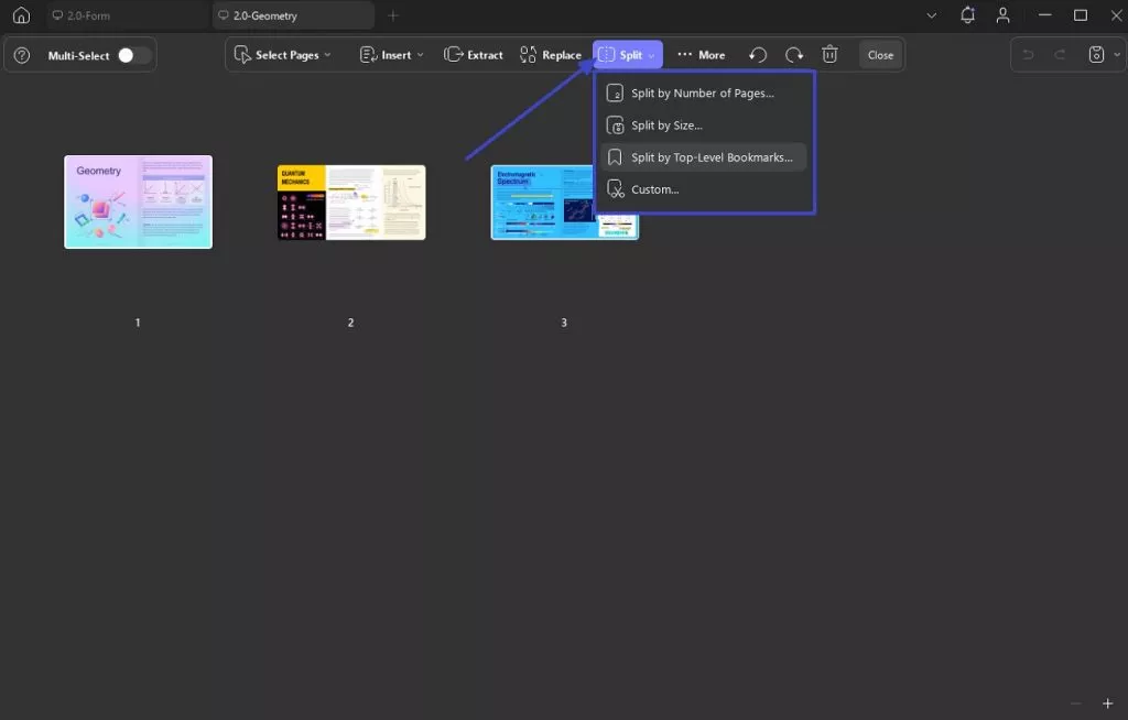 split large pdf files updf 