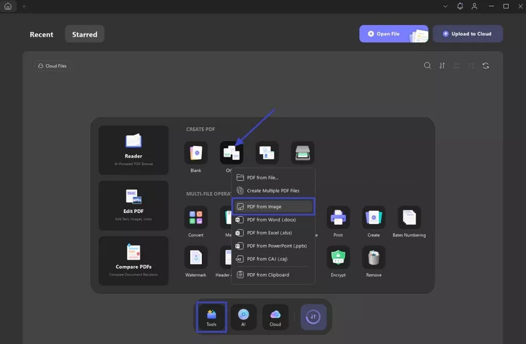 select updf pdf from image option