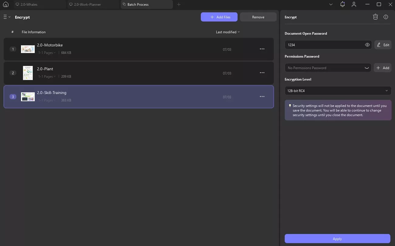 encrypt multiple pdf batch process