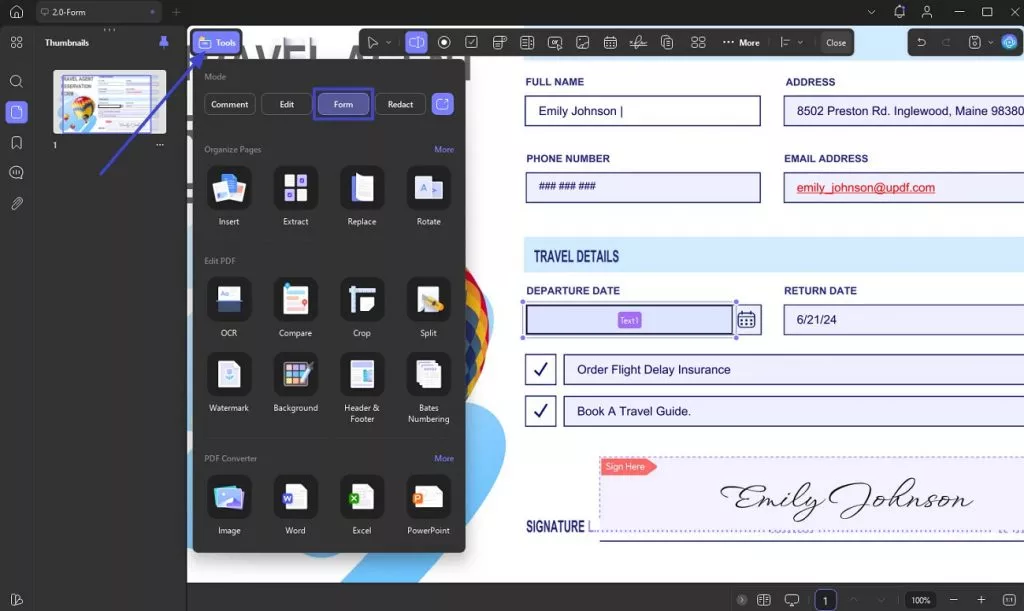 select form option from tools