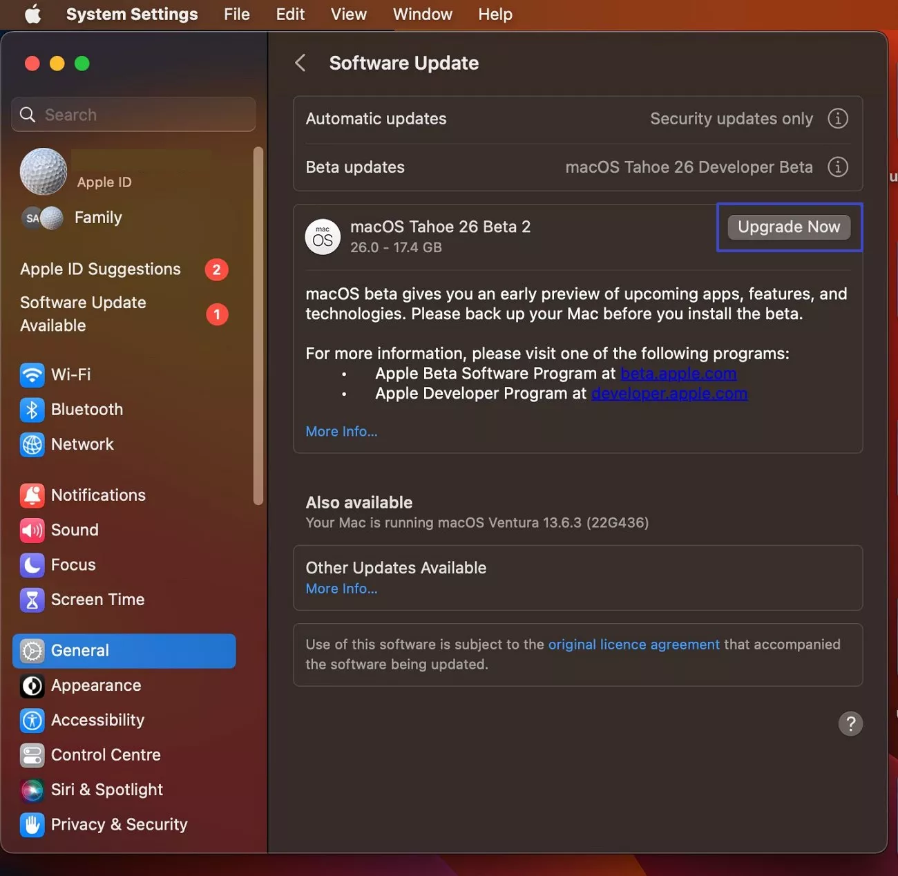pick device and hit upgrade now