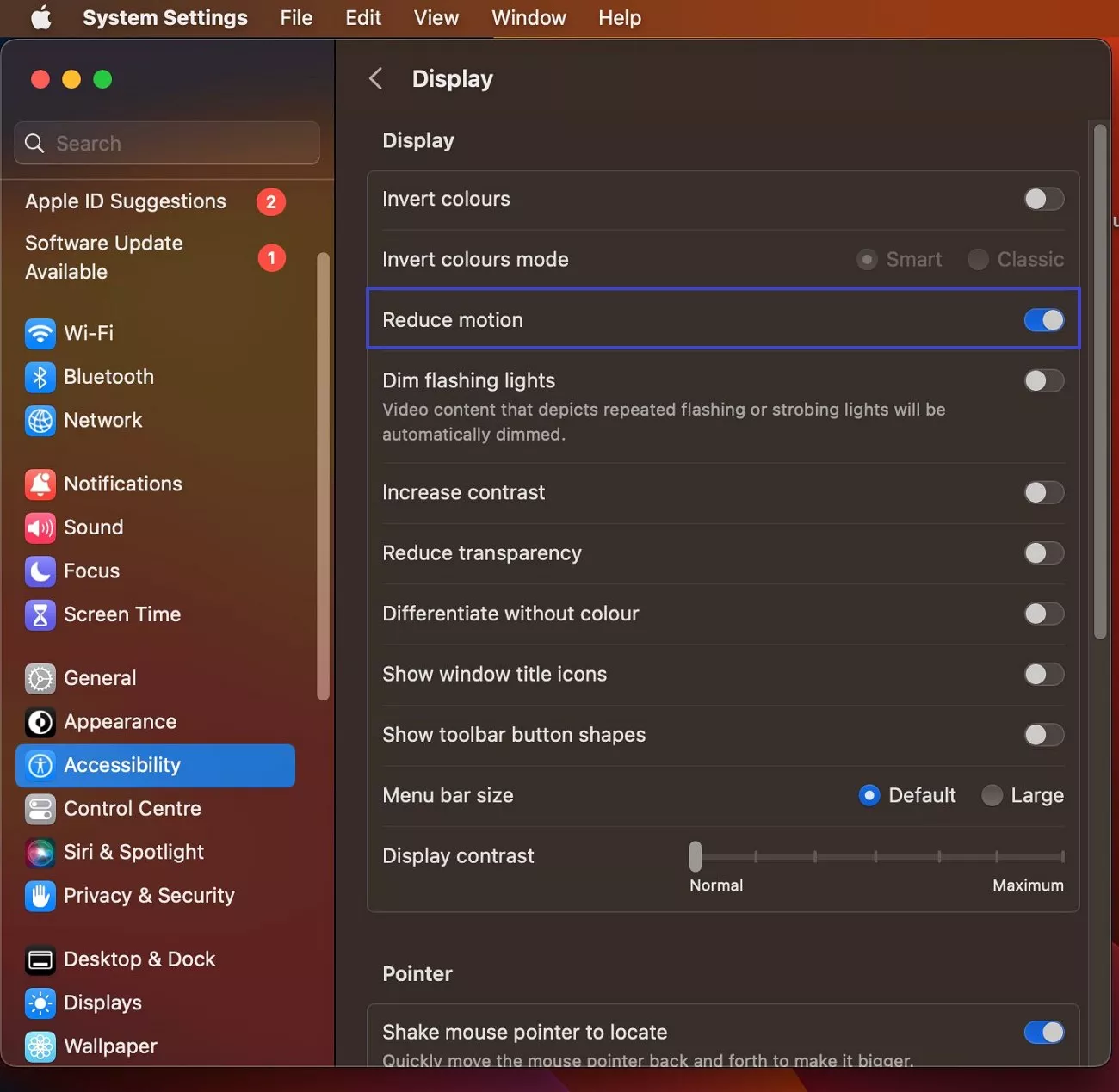 enable reduce motion fix slow mac