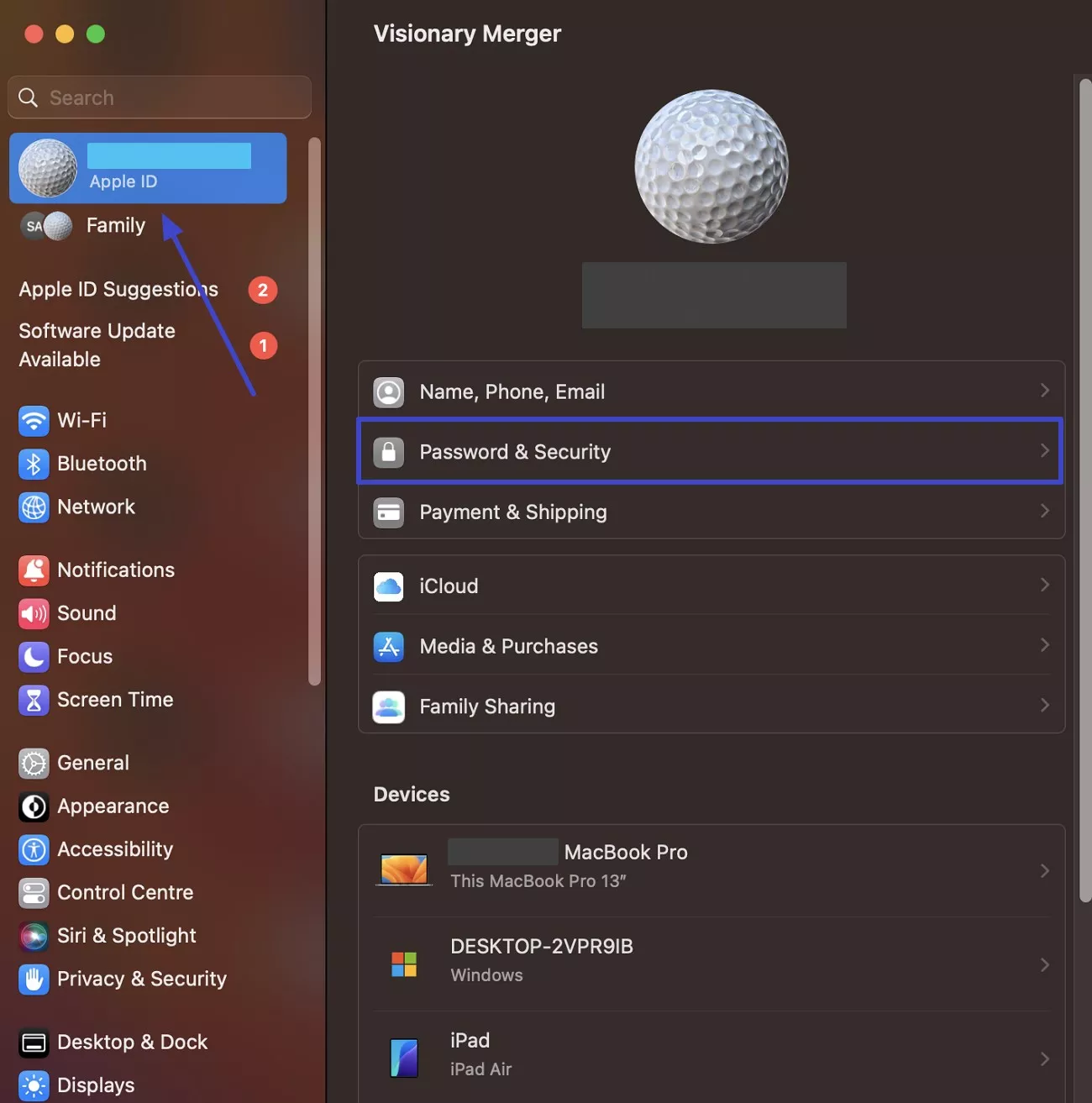 navigate password and security mac section