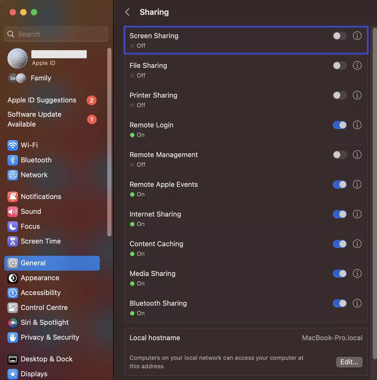 turn off screen sharing toggle