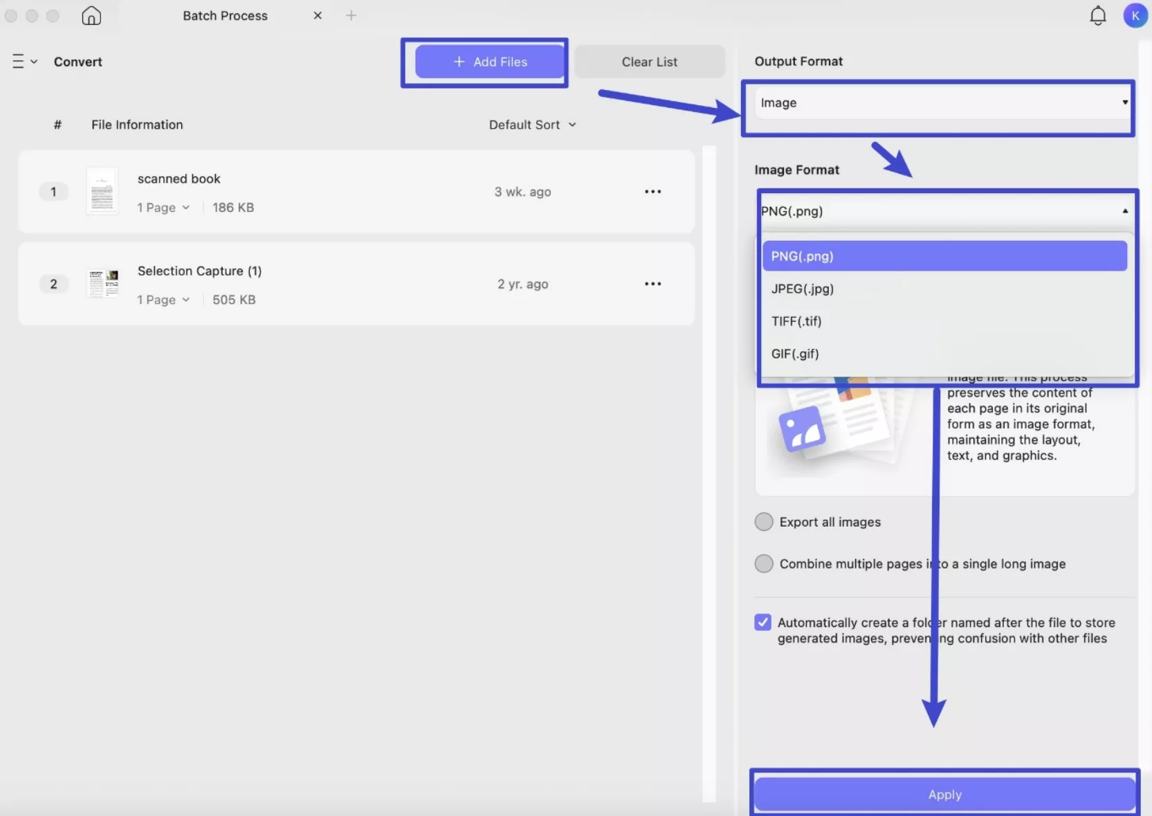 access batch convert feature updf mac