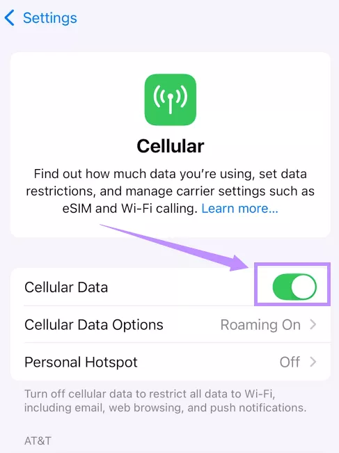 activate cellular data iphone