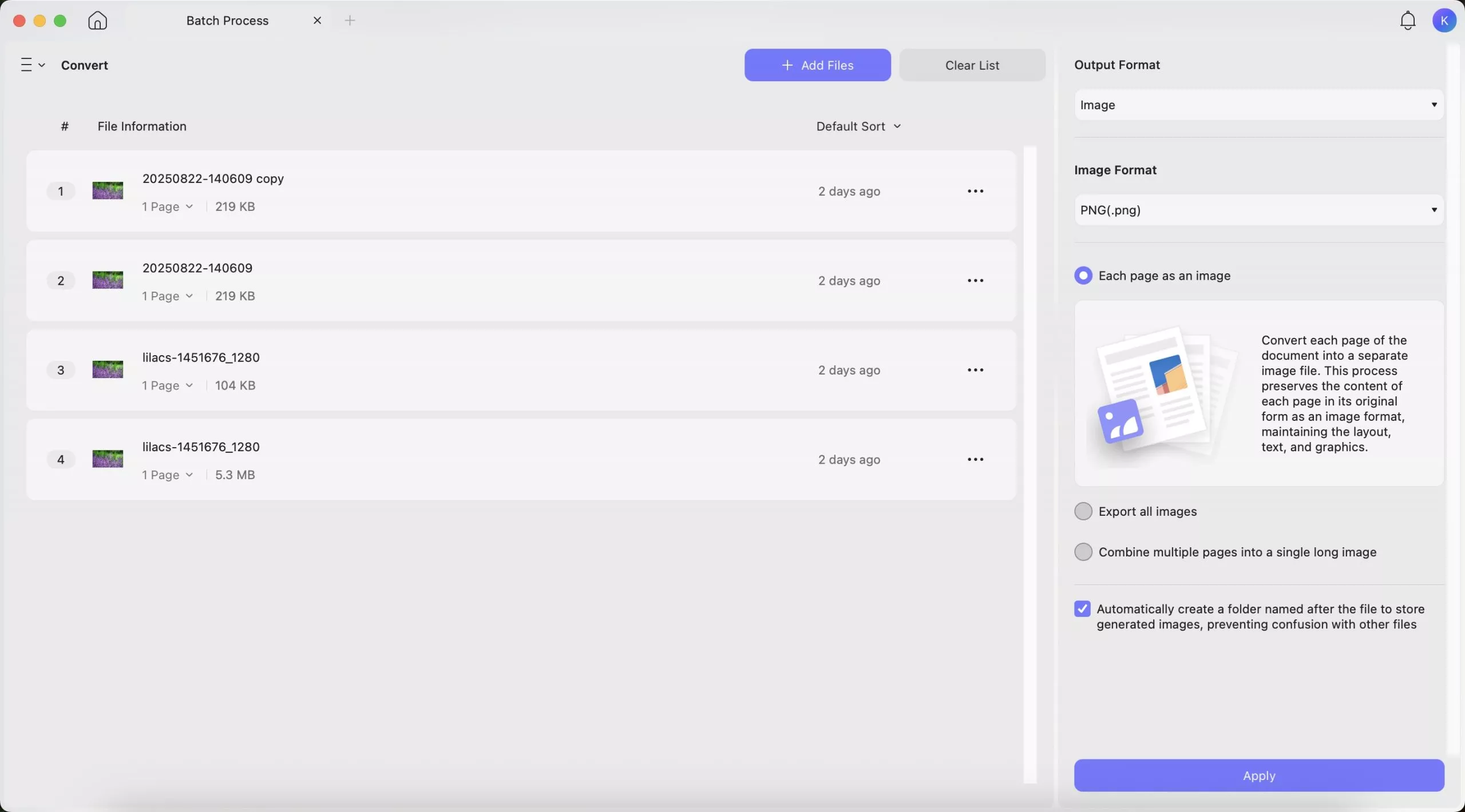 add files and convert