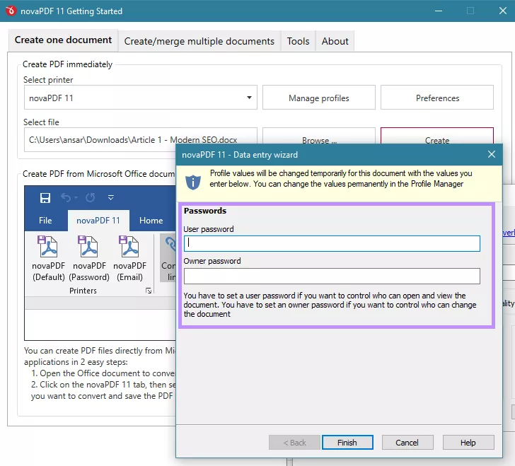 add password to pdf using novapdf