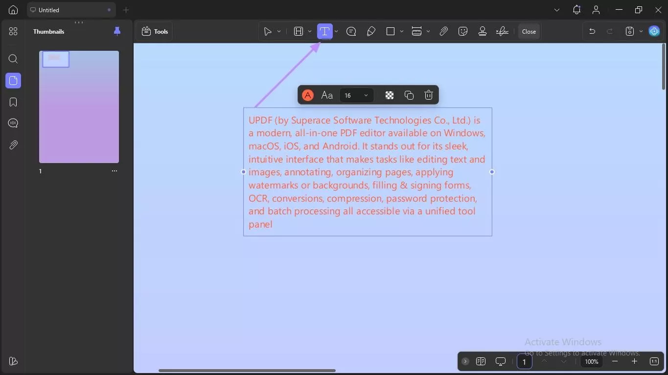 add text box to pdf with updf windows
