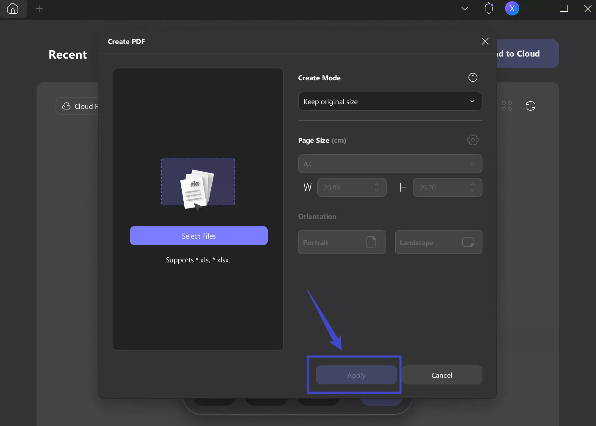 apply to convert excel to pdf updf windows