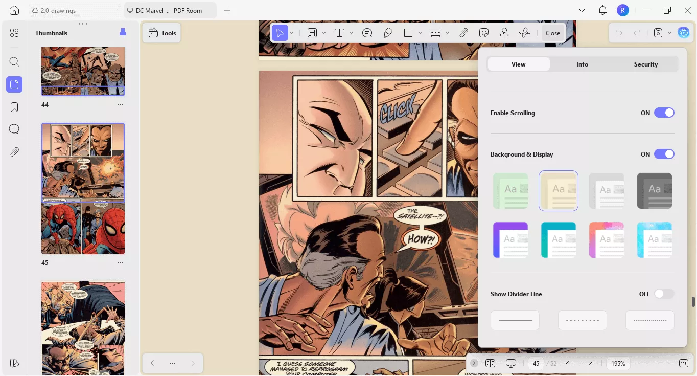  background and display options in updf