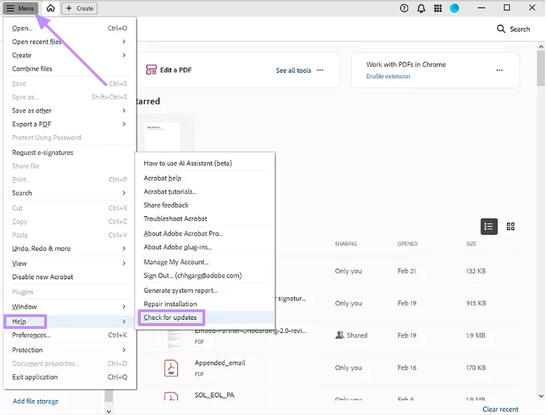 check for updates acrobat
