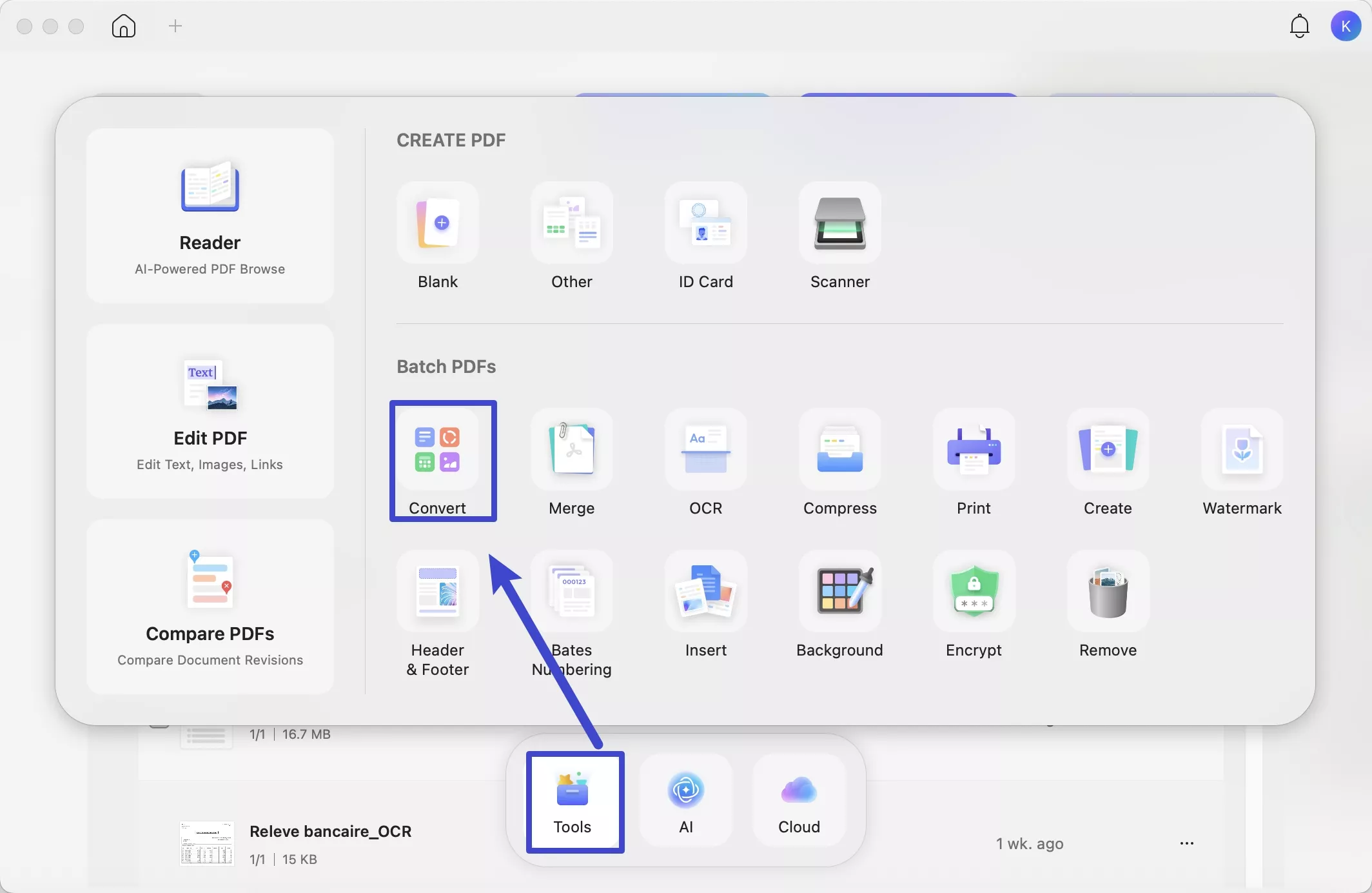  choose convert under tools in updf