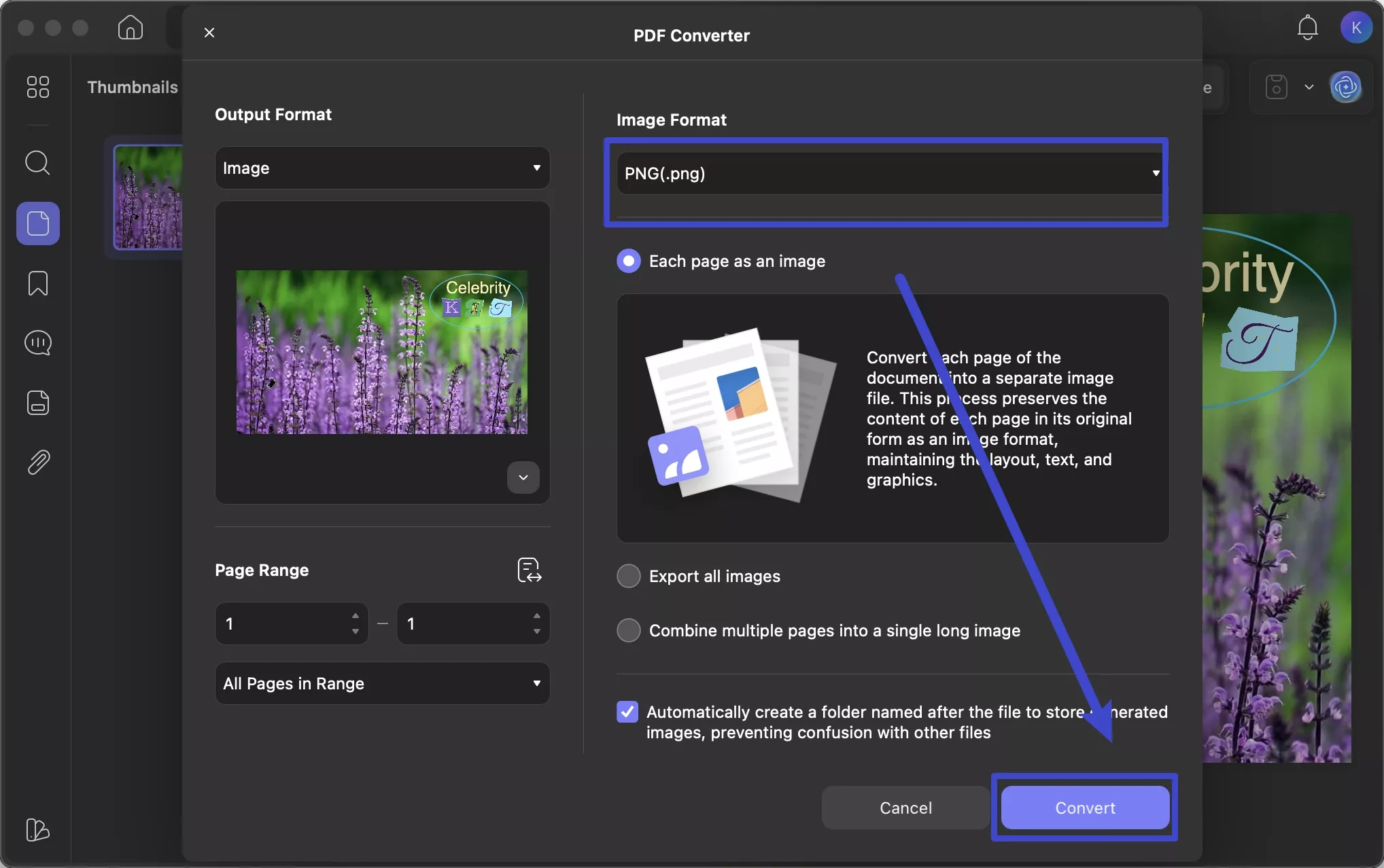  choose desired image format to convert to png updf mac