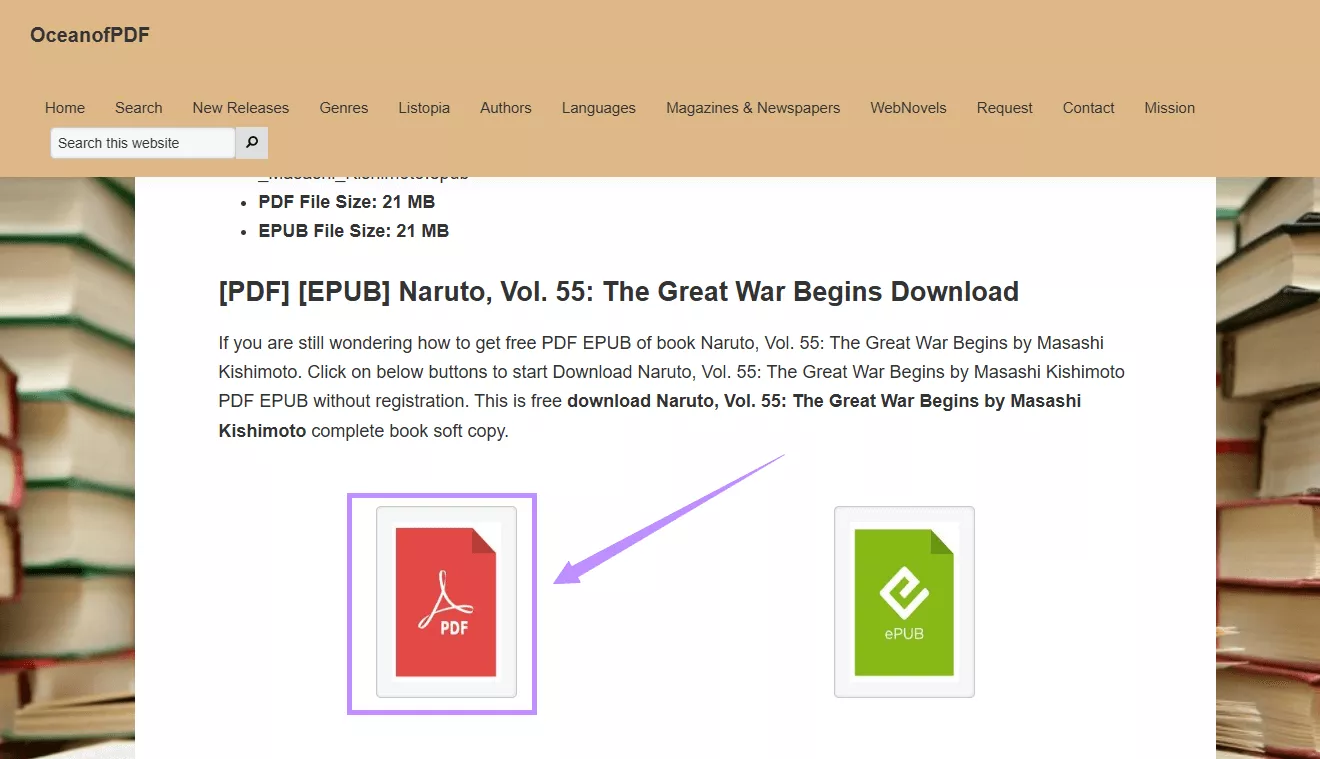 choose the pdf option oceanofpdf