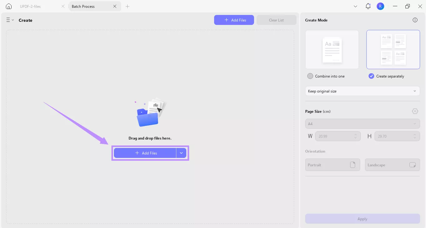  click add files in updf
