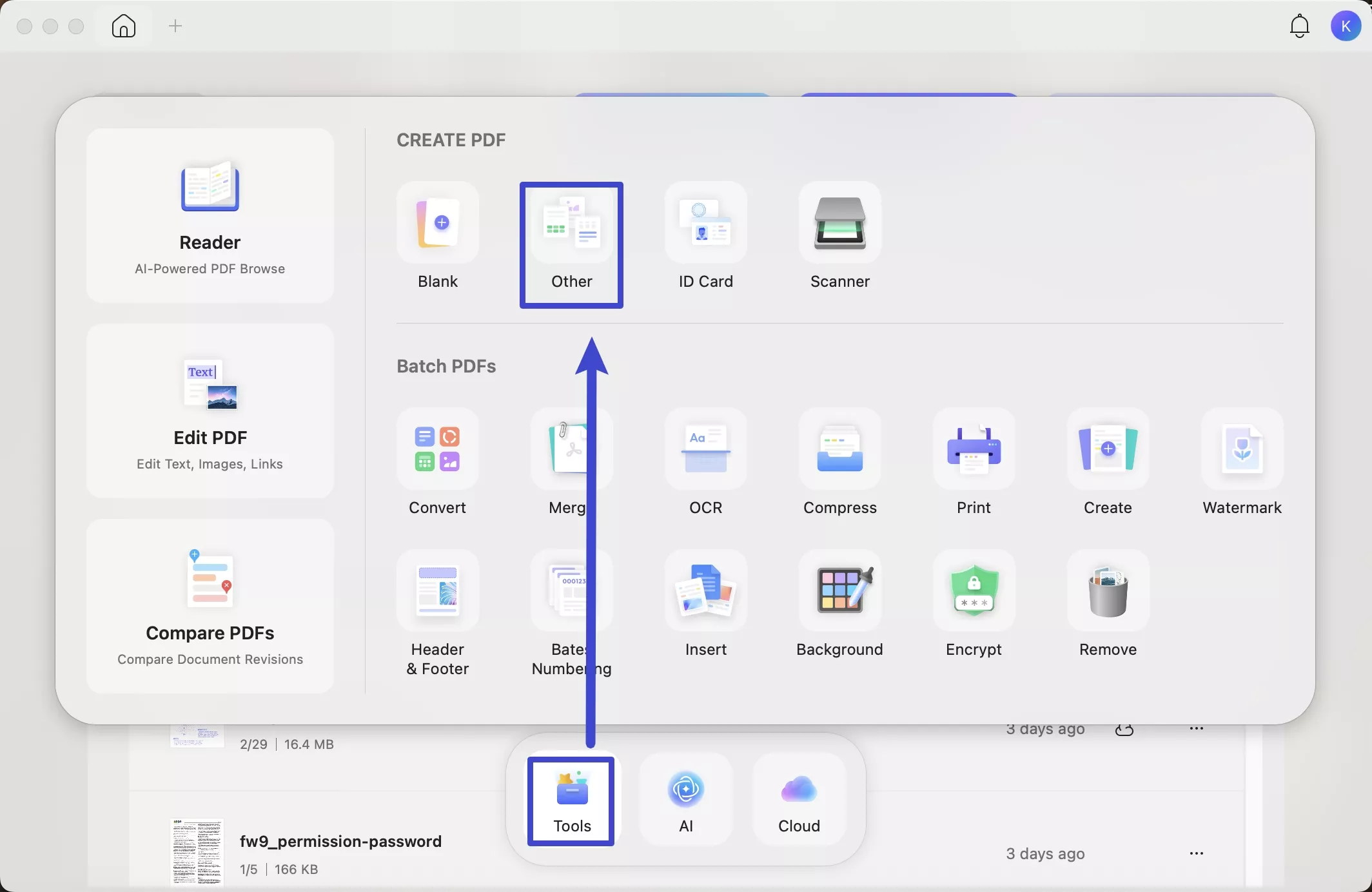 click other in the tools box in updf mac