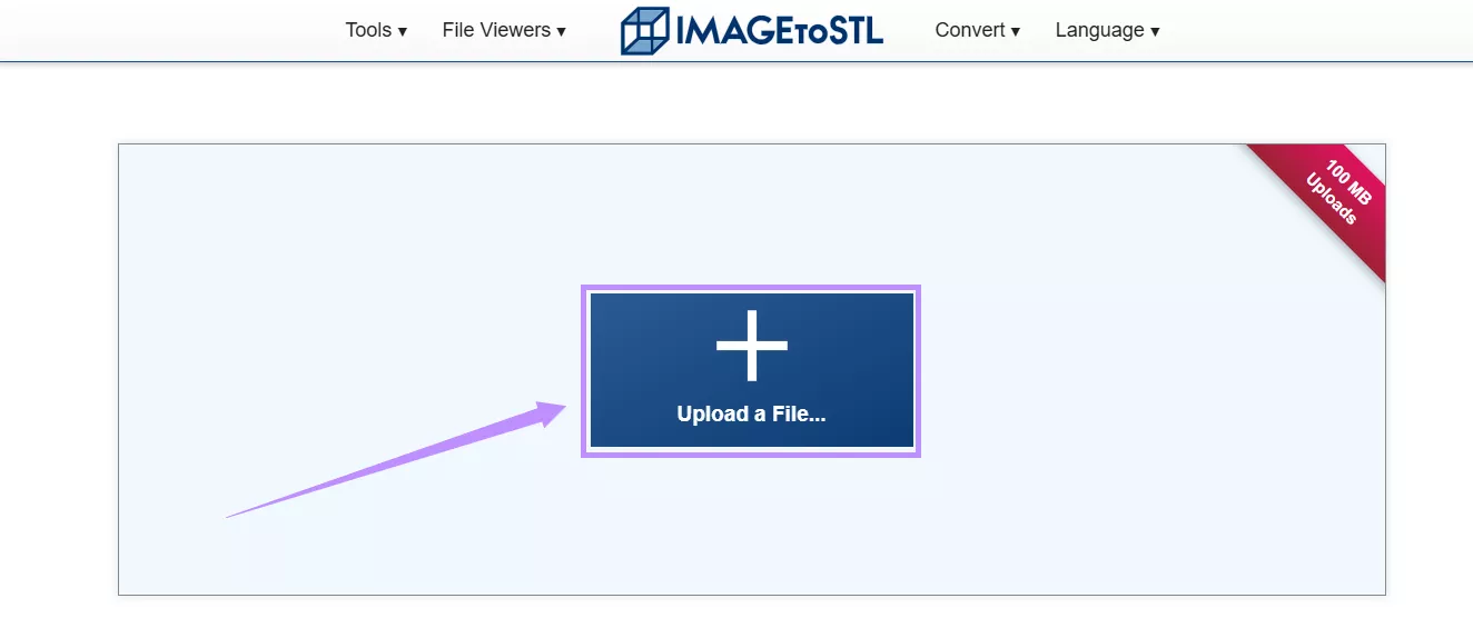 click upload a file in imagetostl