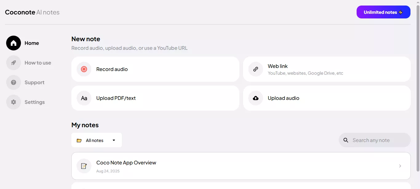 coconote user interface features