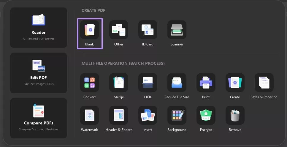 create blank pdf updf windows