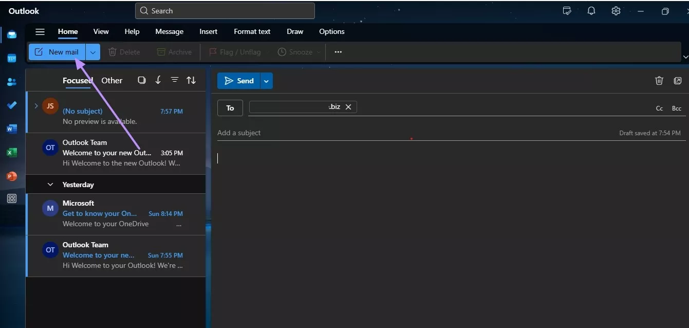 create new mail outlook