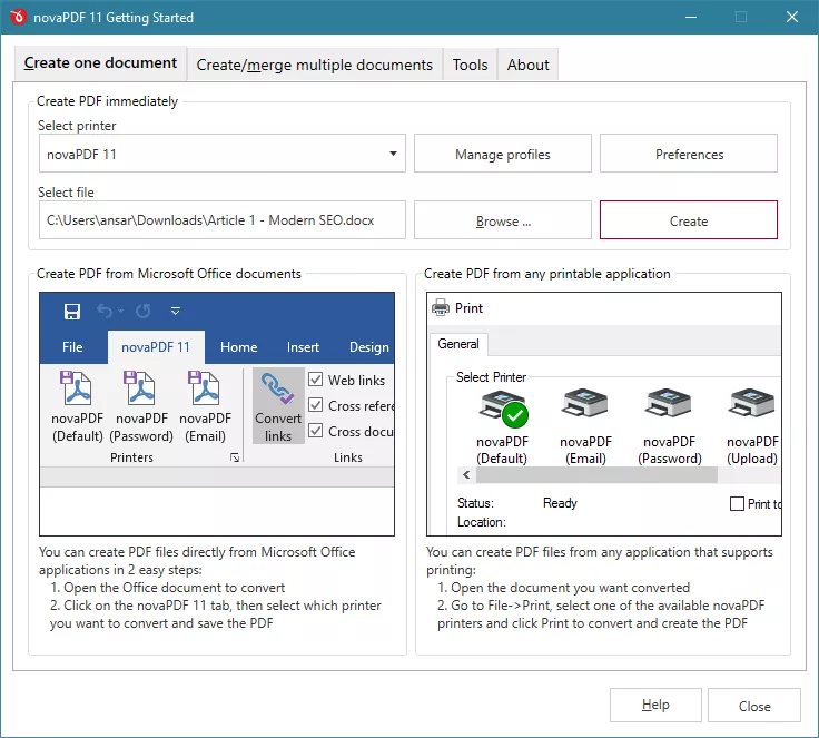  create one document in novapdf