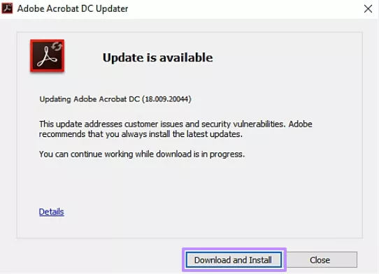 download and install the update acrobat