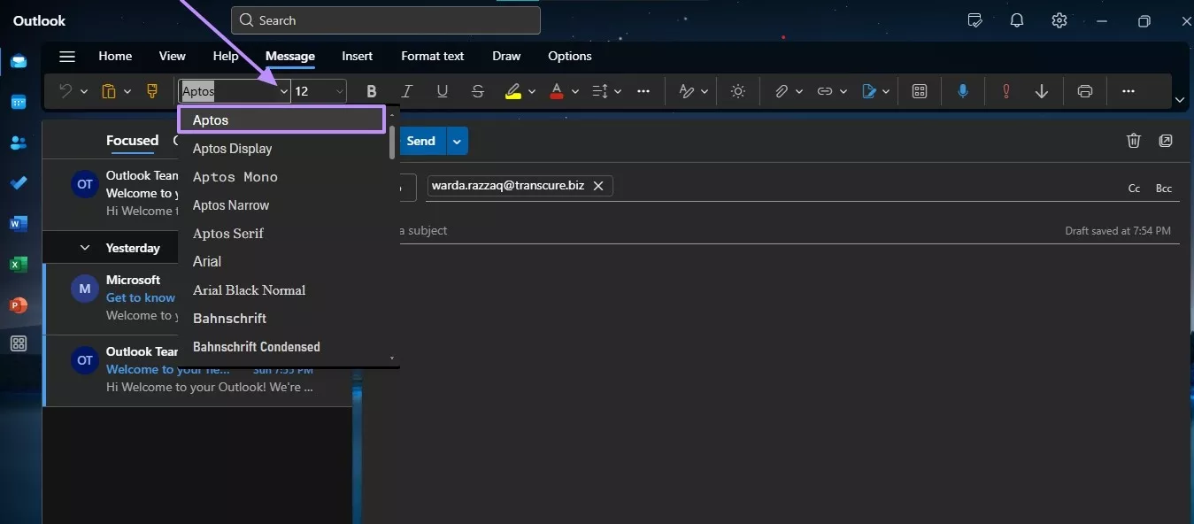 download aptos font with outlook